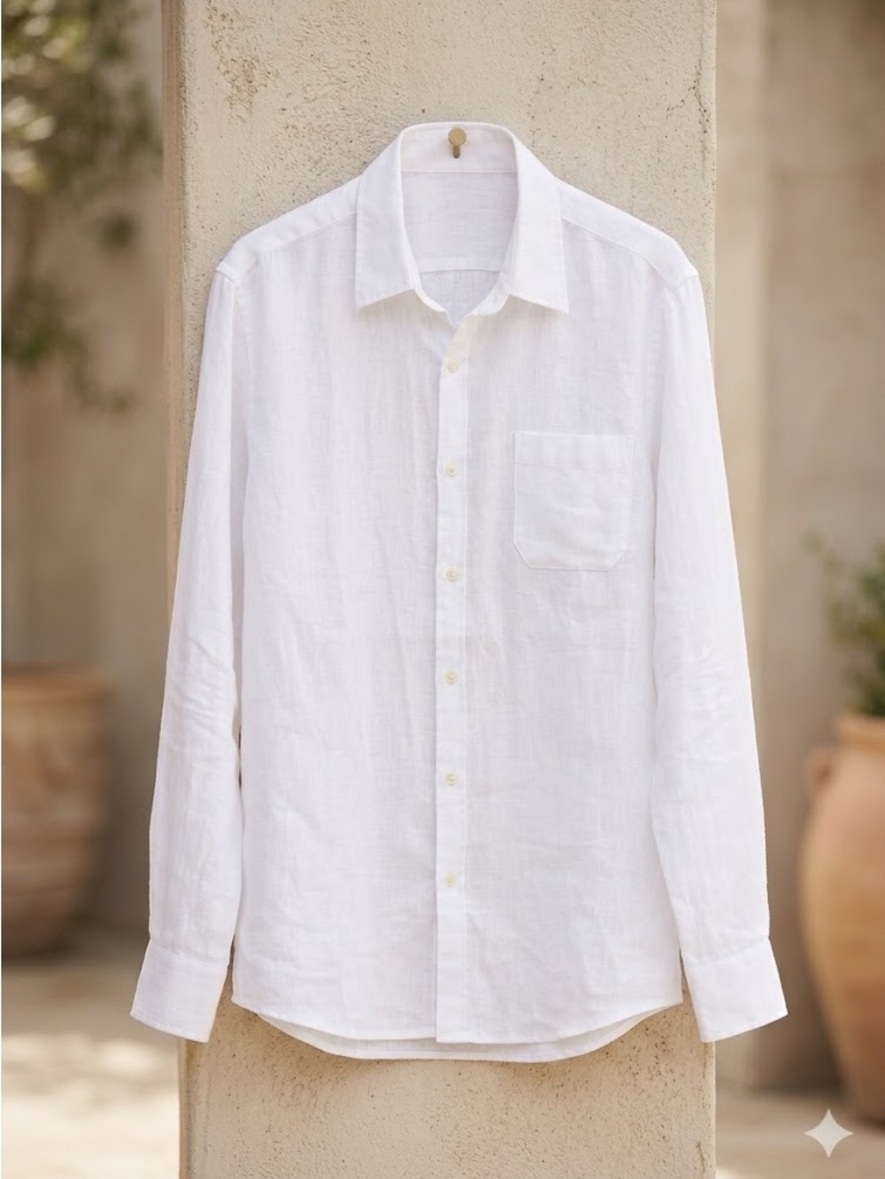 EUC Murano Men's 100% Linen Long Sleeve Button-Down Shirt - White XL